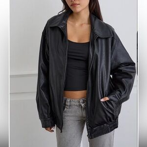 Motel Rocks Black Faux Leather Jacket Oversized